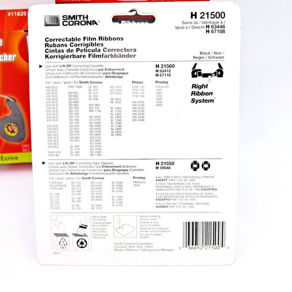 Smith Corona Correction Ribbons-H 21500-Qty 5 Plus Porelon Correction Tape - Picture 2 of 11